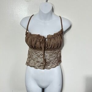 Current Mood Desert Rose Lace Cami Women XL Brown Ruched Open Back